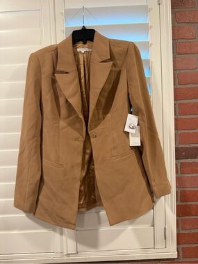 Good American Camel Brown Tailored Single-Button Blazer